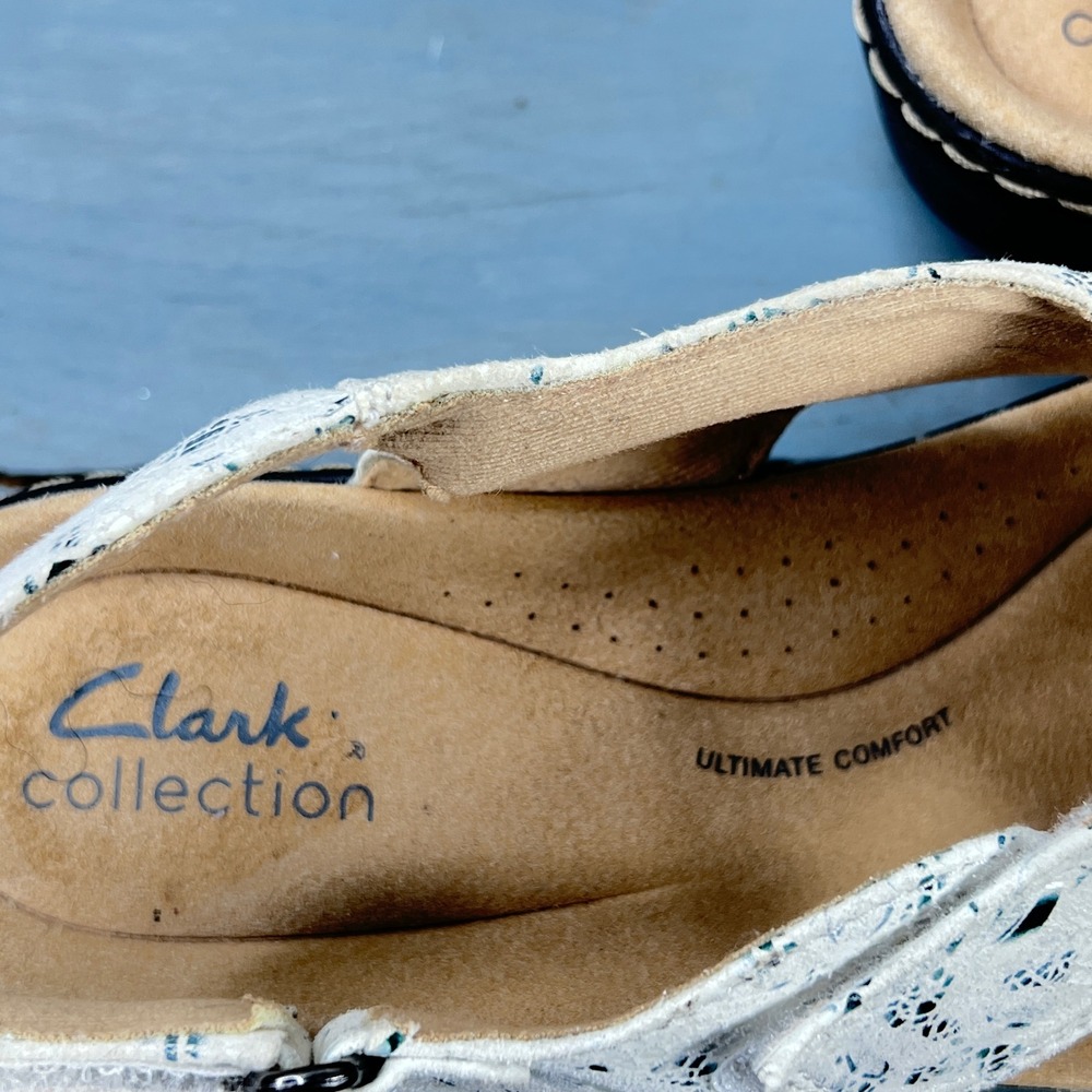 Clarks Collection Arla Glitz Wedge Sandals Cream Teal Floral Womens 9 - Picture 9 of 11